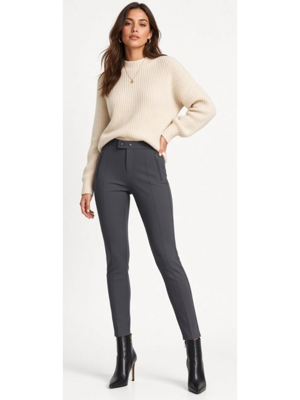 Vince Ponte Knit Gray Faux Zip Pockets Stretch Career Slim Skinny Pants